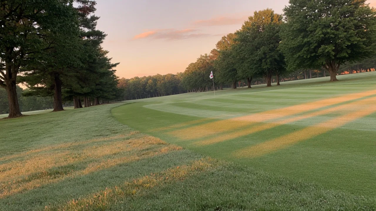 Golf course fairway at sunrise