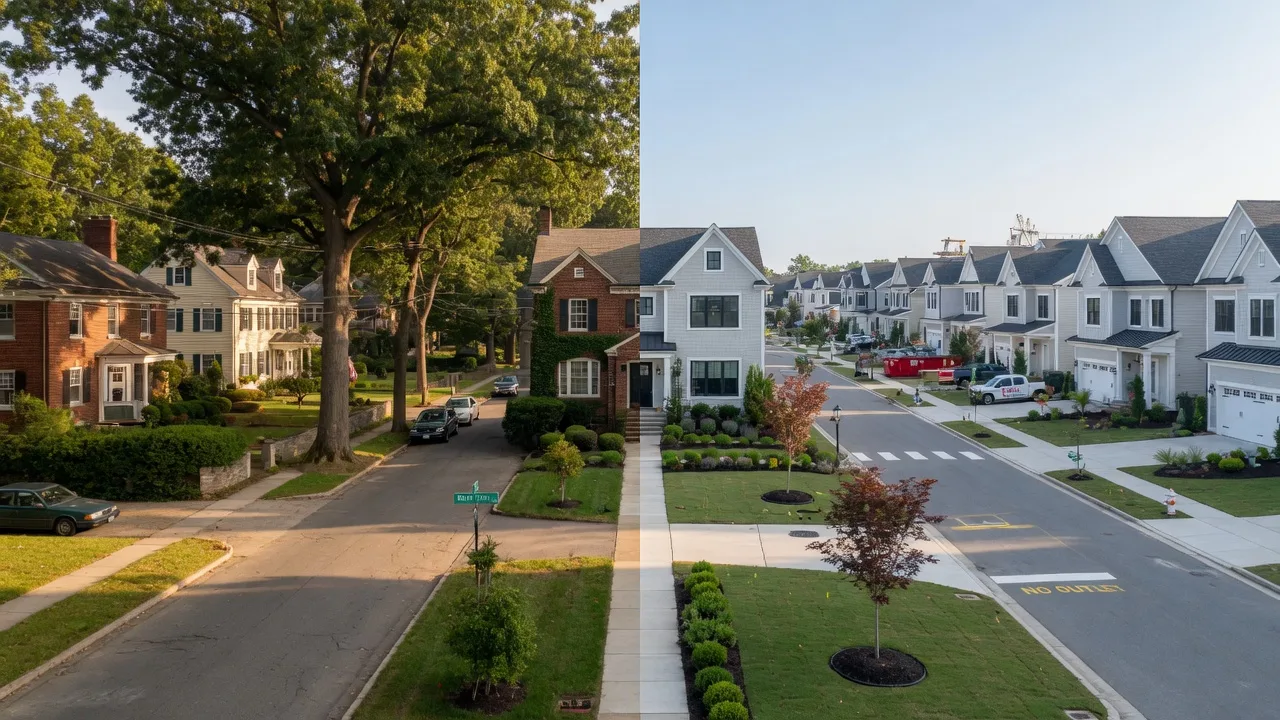 East Cobb and West Cobb Georgia neighborhoods, contrasting home styles and street scenes.
