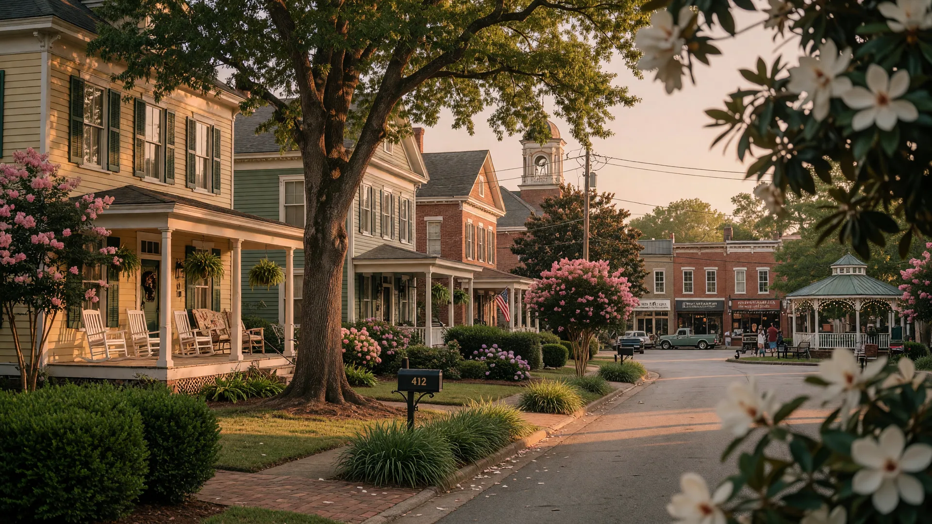 tree-lined Lawrenceville street with historic homes