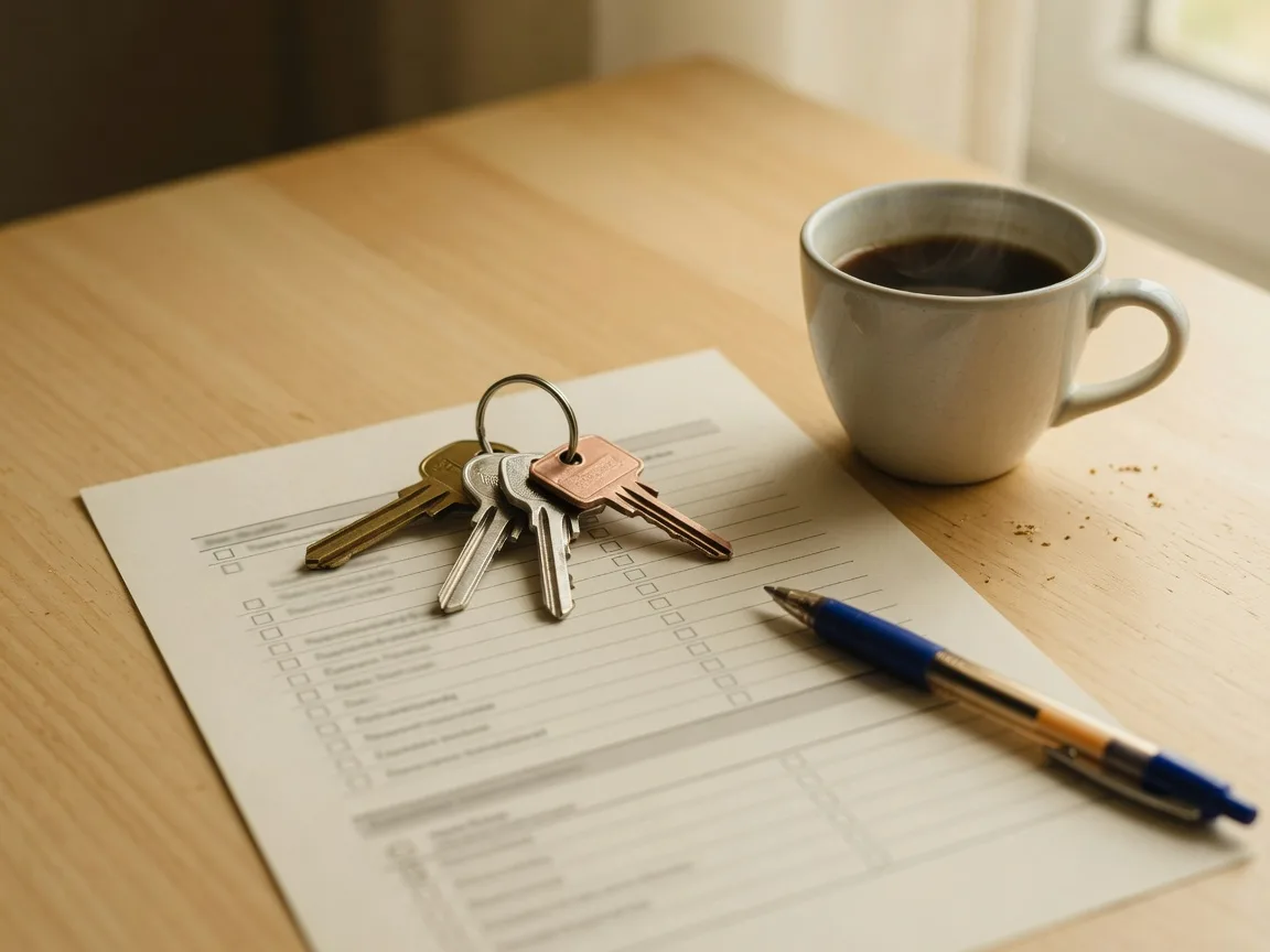 House keys on a table beside a home inspection checklist