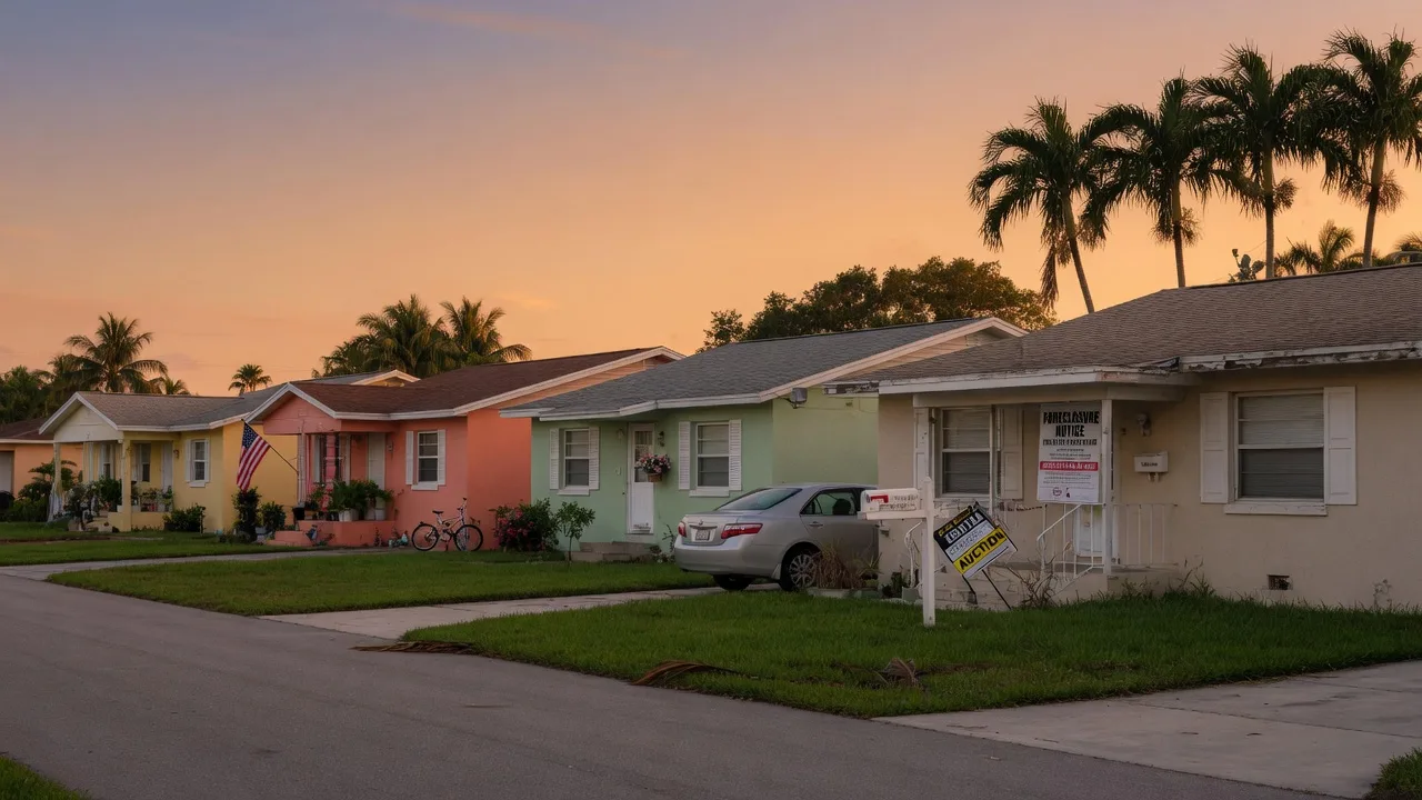 Quiet residential street in a Florida neighborhood at golden hour