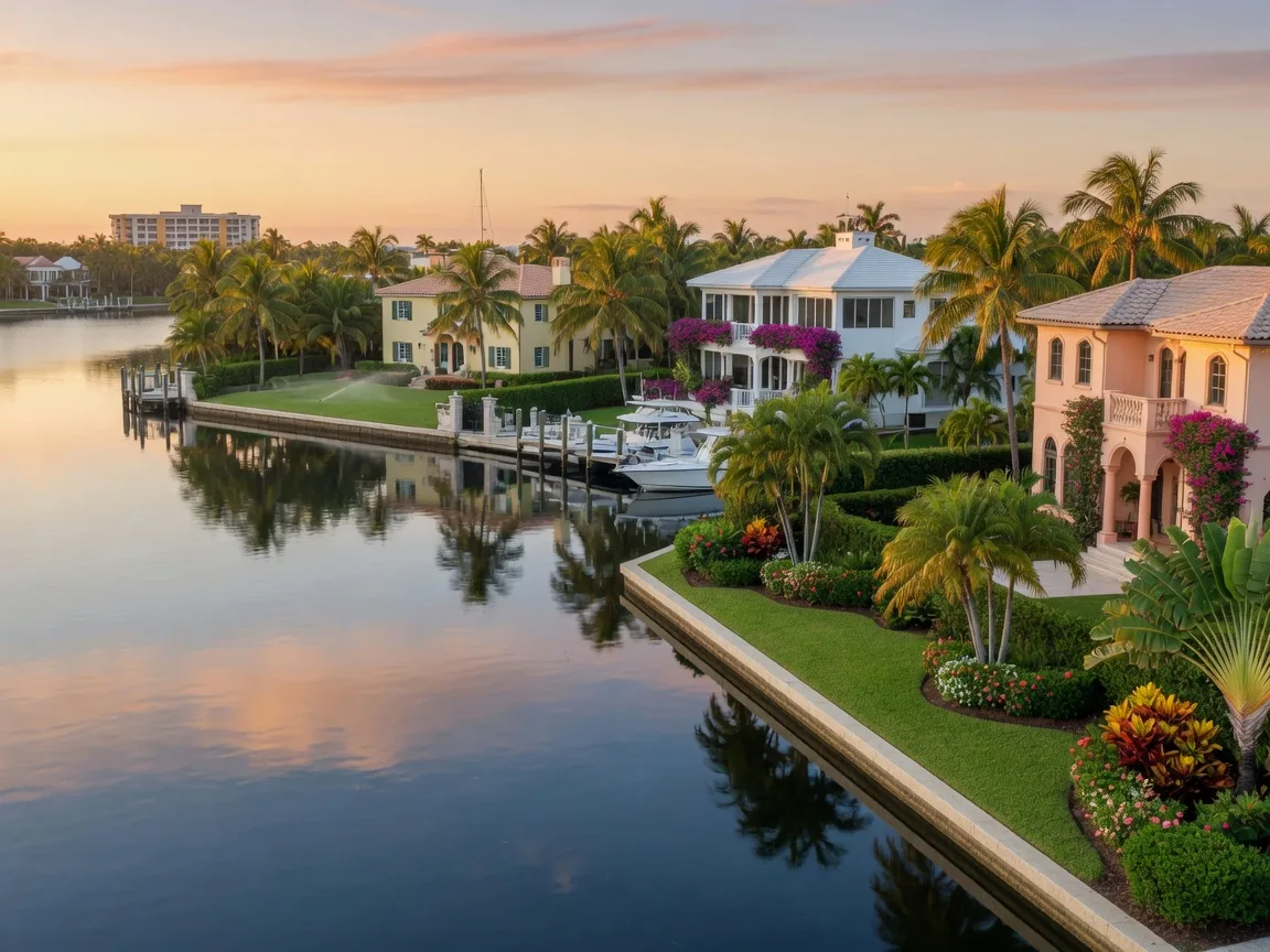 Seagate waterfront homes in Delray Beach along the Intracoastal Waterway with luxury residences and palm trees