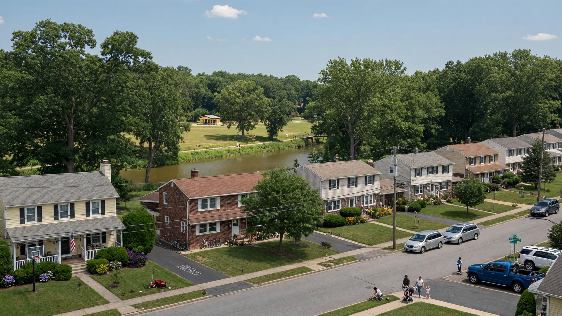 Bensalem Township suburban streetscape with family homes