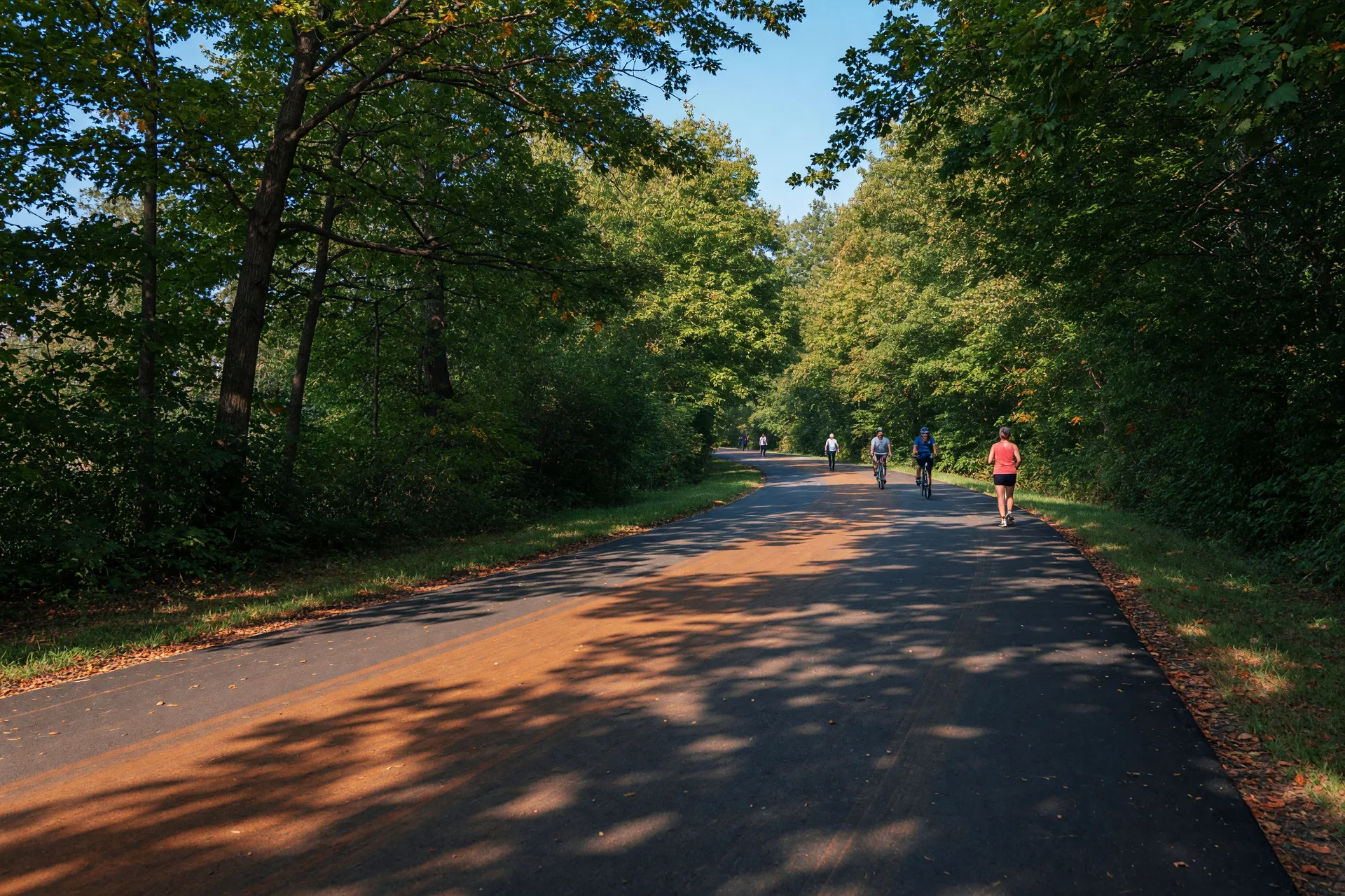 Bright daylight view of the Capital Crescent Trail near Bethesda