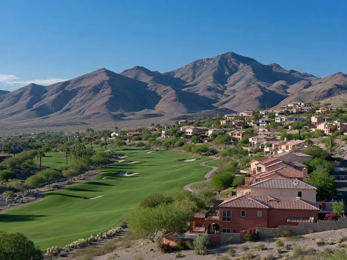 Hillside homes and a golf course in Seven Hills, Henderson Nevada