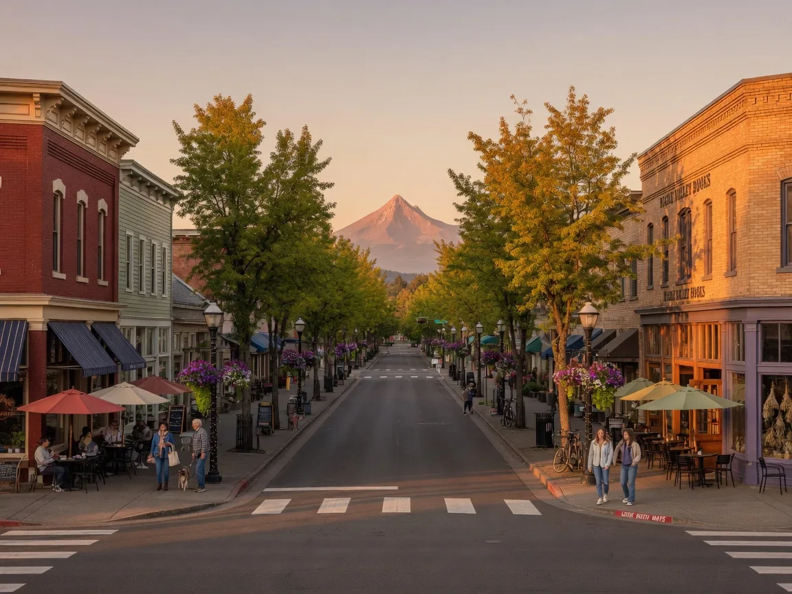 A downtown street scene in Medford, Oregon
