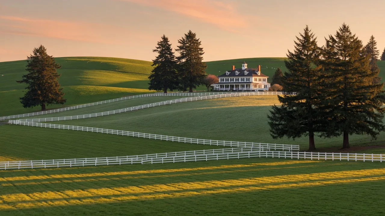 Beautiful Willamette Valley landscape with rolling green hills and white fencing
