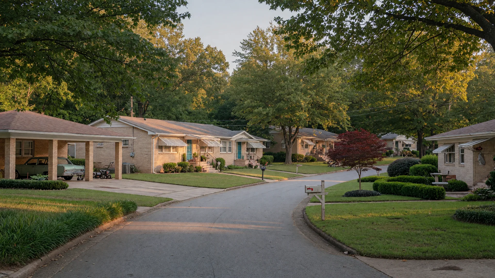 Quiet residential street in Briarcliff Heights with mid-century homes and mature trees
