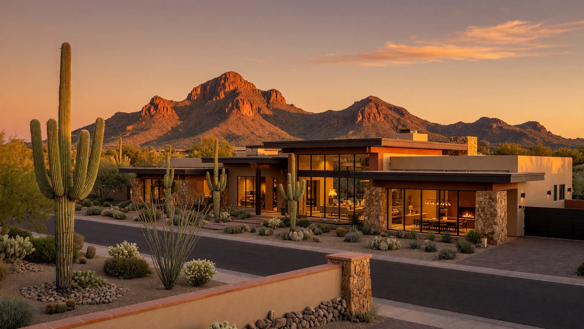 Luxury desert estate in Paradise Valley with Camelback Mountain behind