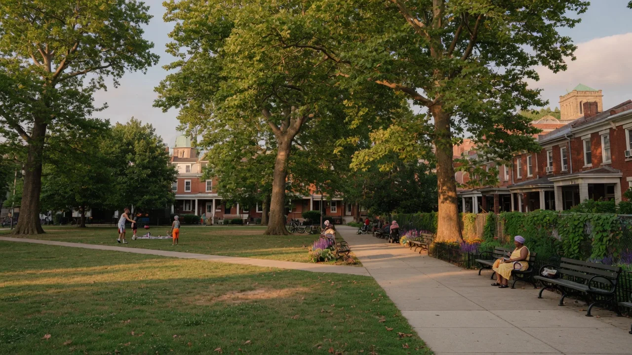 Vernon Park in Germantown, Philadelphia with community green space
