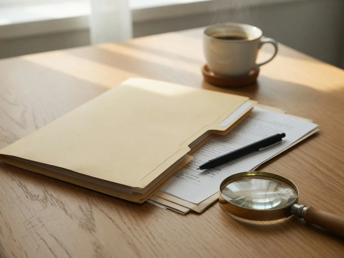 A document folder on a desk where trust documents, titles and insurance records would be gathered before a sale. Illustrative image.