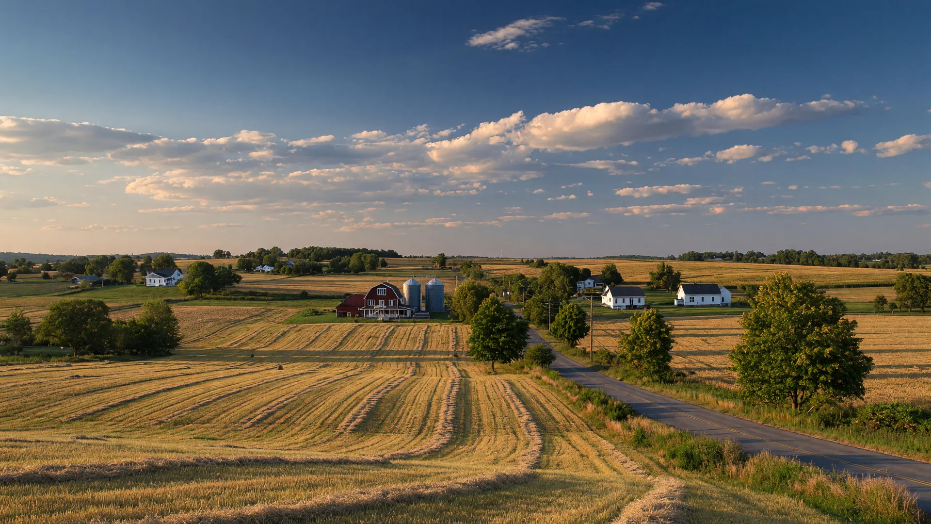 Rolling farmland and a quiet country road in rural Springfield Township, Burlington County, New Jersey