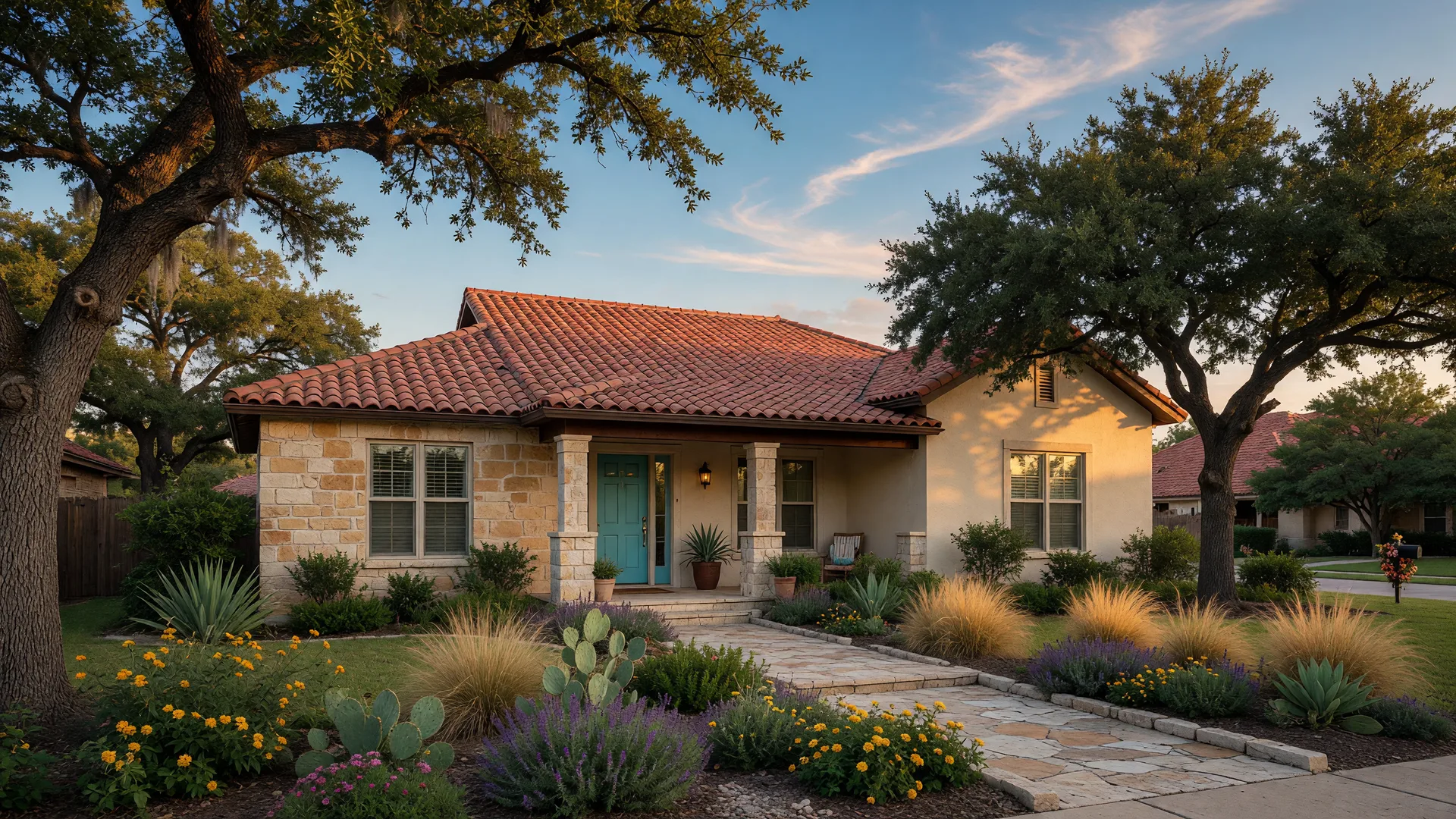 Finished Hill Country resale home with mature landscaping and established neighborhood setting