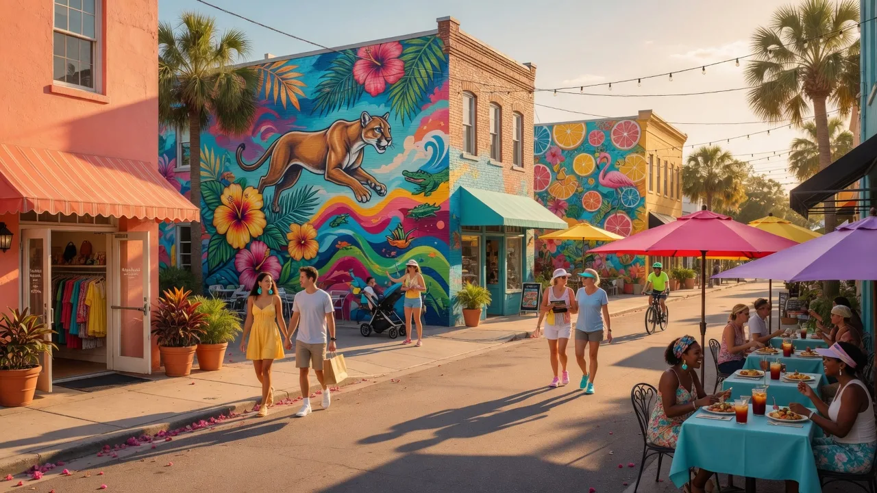 Vibrant neighborhood street scene