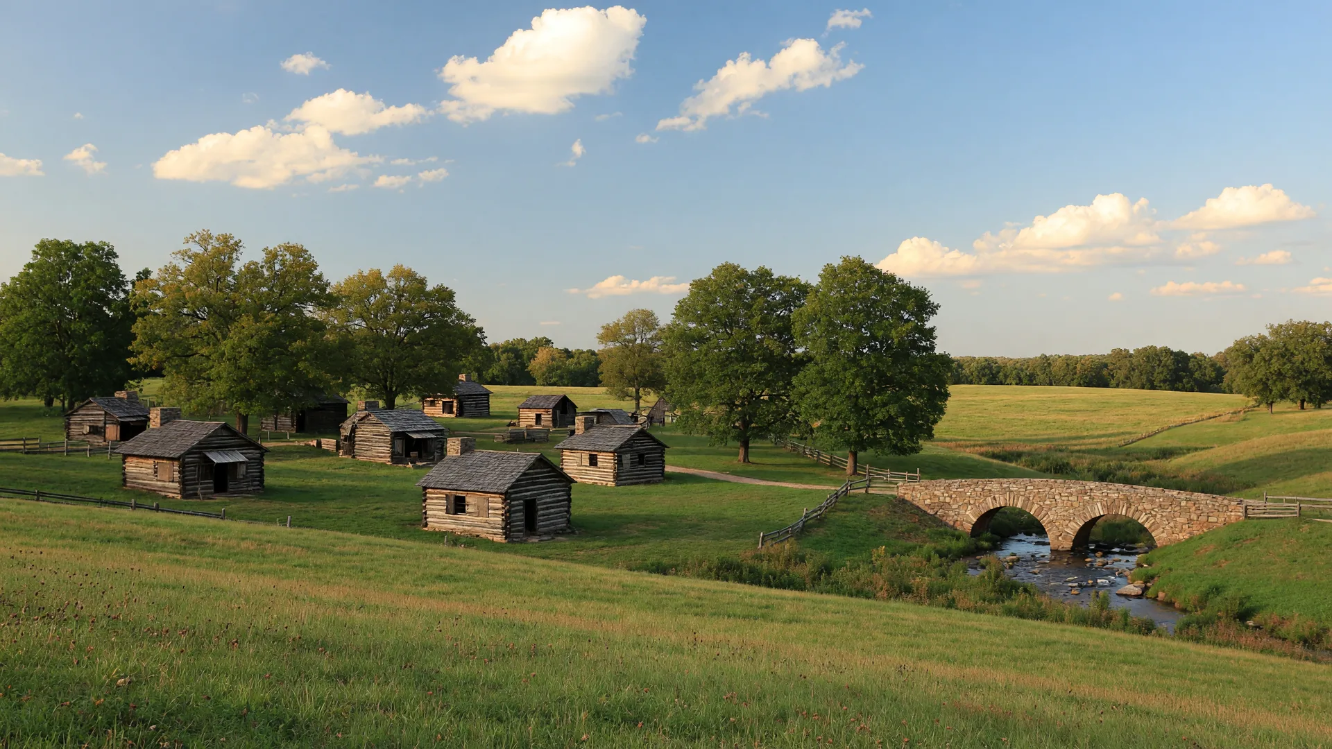 Valley Forge National Historical Park with rolling fields and historic buildings