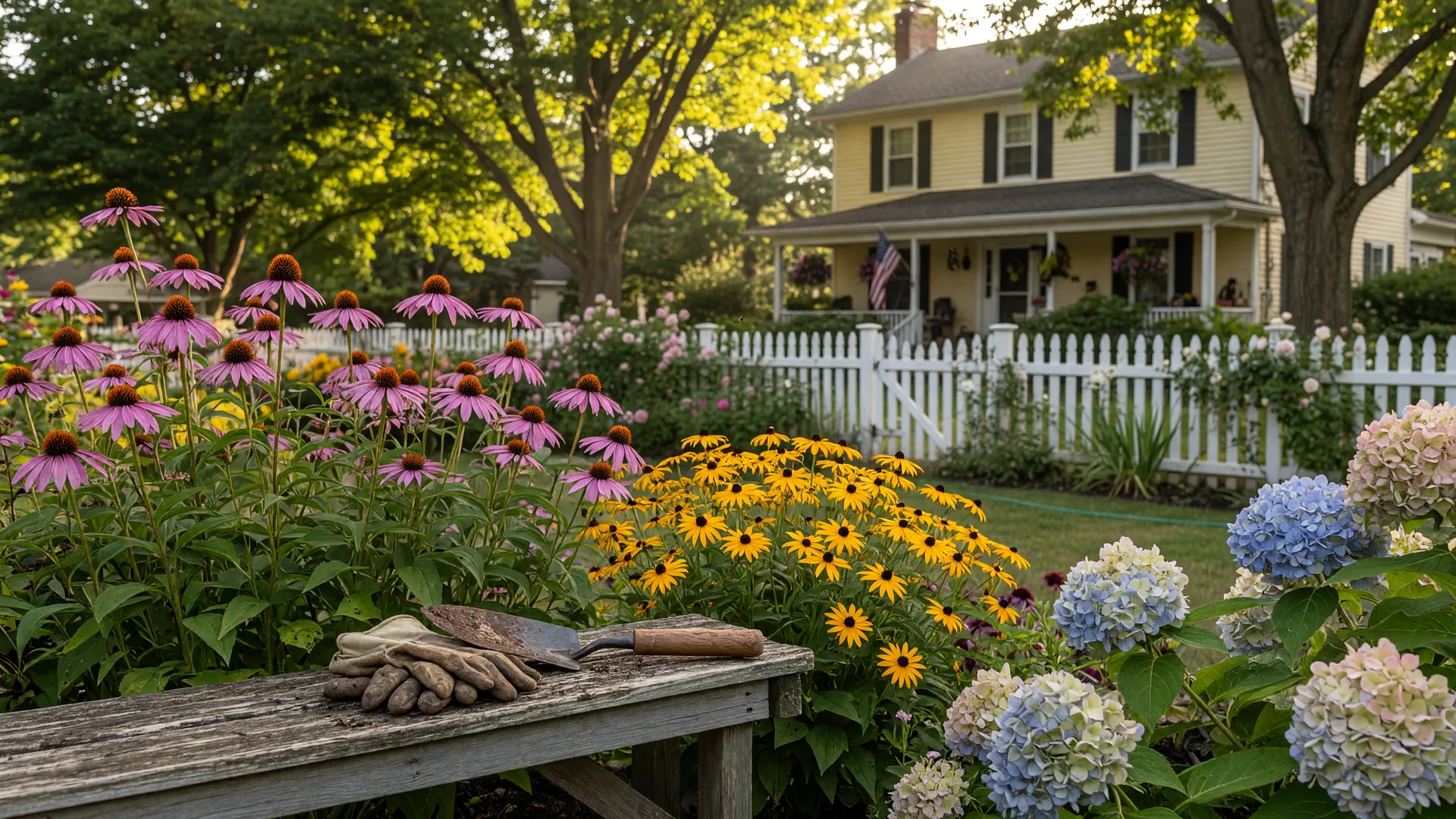 Lush Michigan garden in late summer