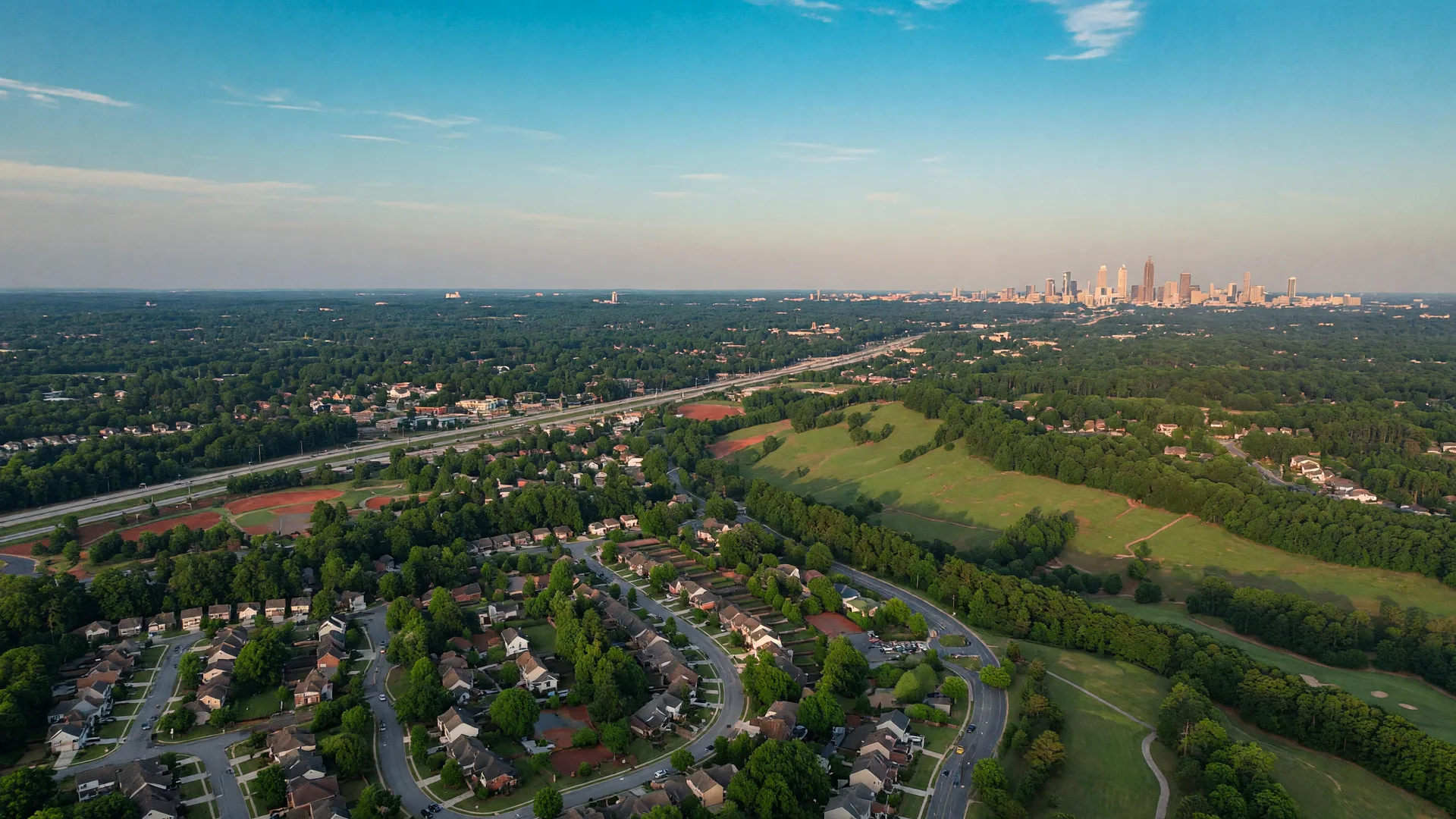 Scenic aerial view of Cobb County featuring tree-lined suburban neighborhoods