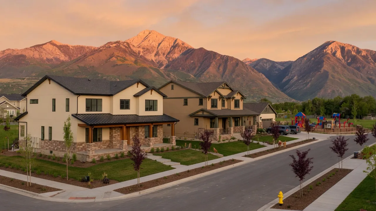 New construction mountain modern and craftsman homes in American Fork, Utah — north Utah County master-planned community with Wasatch Mountain views, family neighborhood