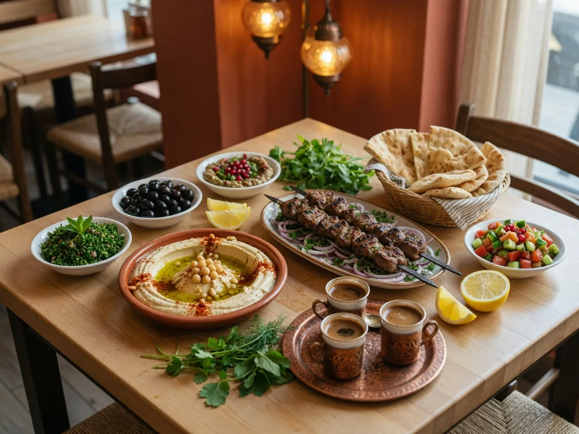 Mediterranean mezze, grilled kebabs, and Turkish coffee at Blue Fig Cafe in Moorestown, NJ