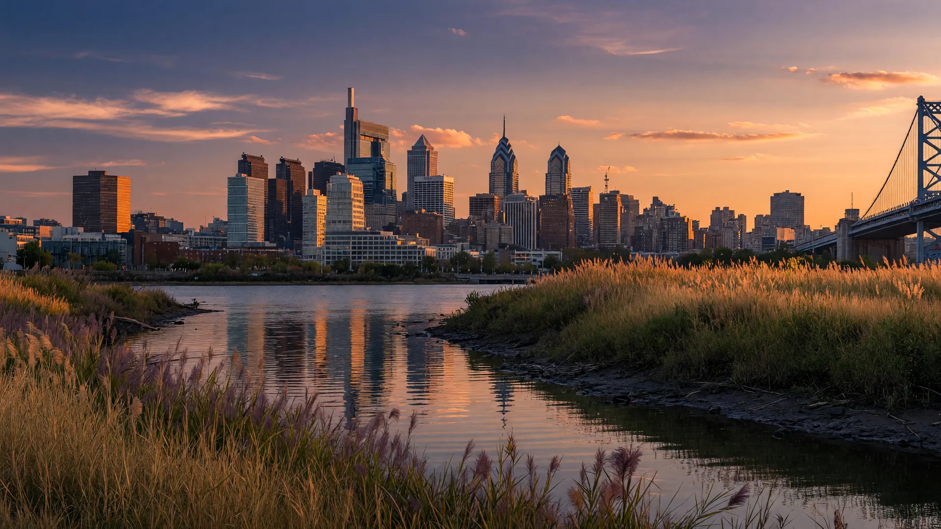 Philadelphia skyline viewed from across the Delaware River