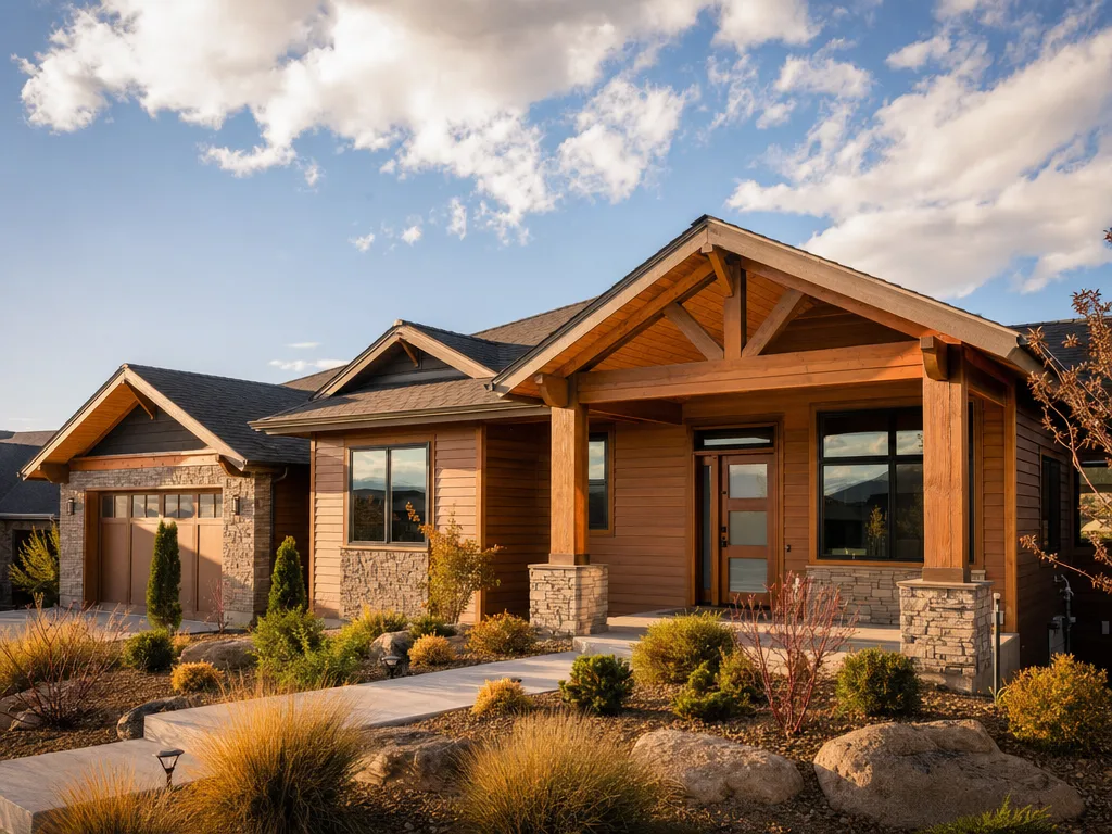 A modern rustic new construction home in the Tri-Cities with warm cedar and stone accents