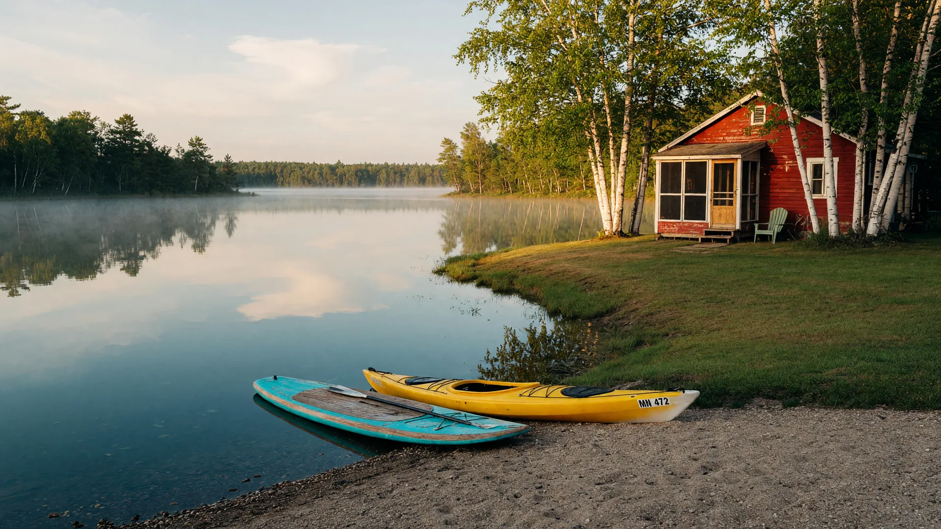 Small family lake near Emily, Minnesota on a clear summer morning