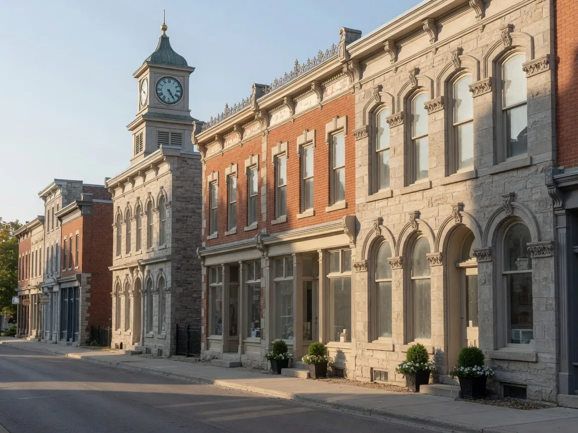 Heritage limestone storefronts lining the historic downtown of Georgetown