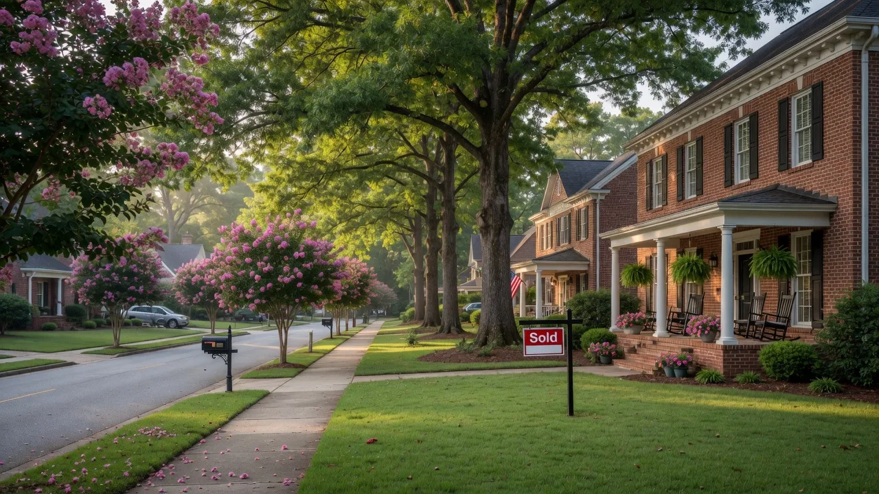 Team Haigh Realty helping homeowners sell in East Cobb GA - brick home with Sold sign and mature oak trees