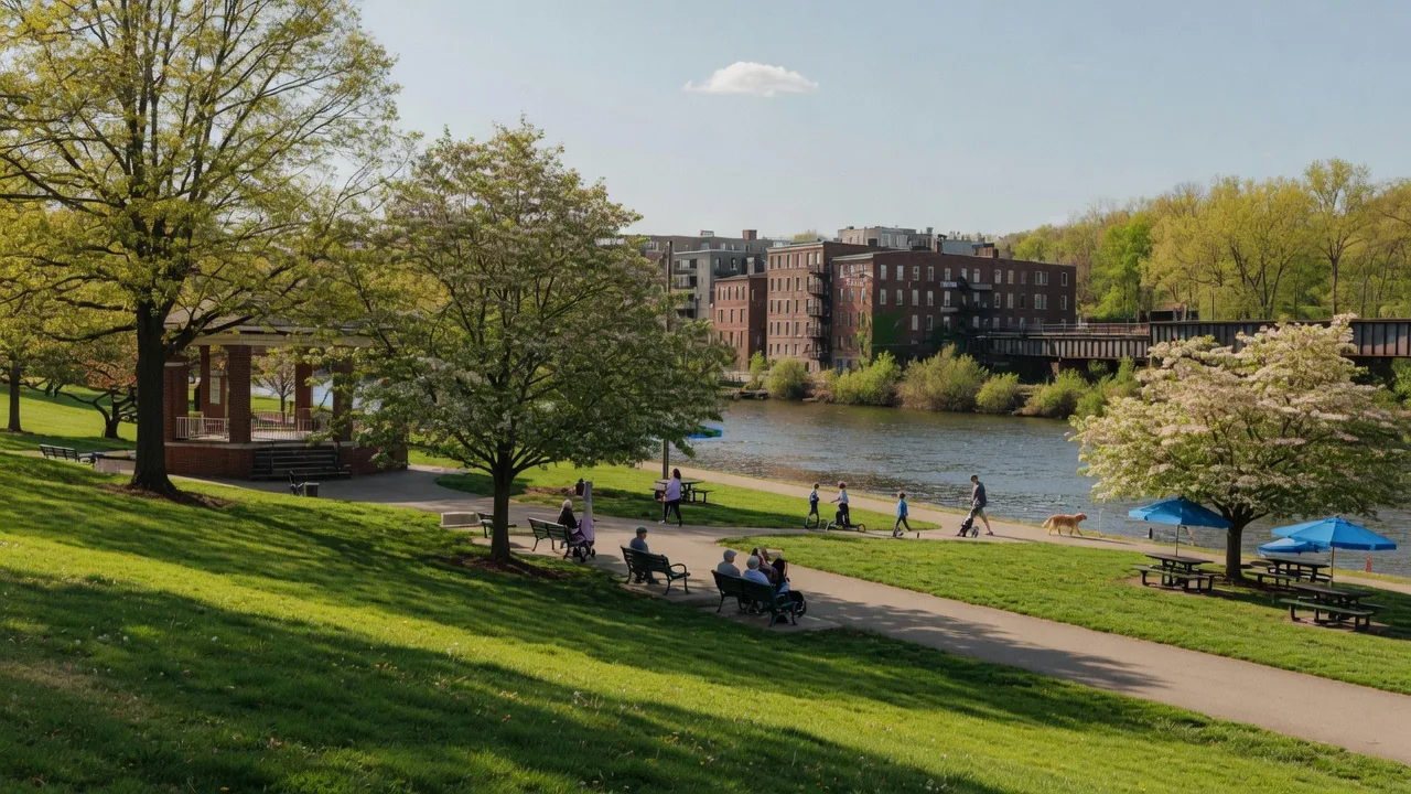 Reeves Park in Phoenixville PA with Schuylkill River in the background