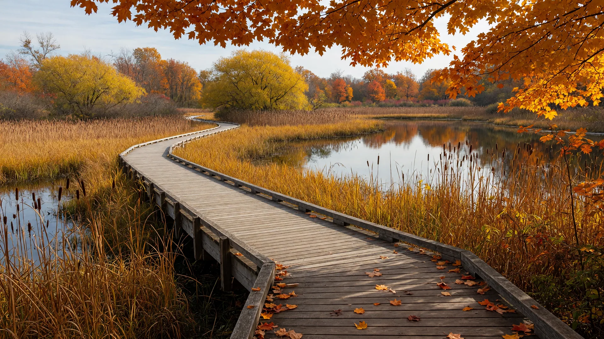 A family walking a nature trail through a Mid-Michigan park