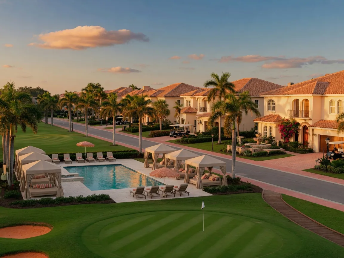 Palm-lined streets, golf fairways, and a resort-style pool in a Florida master-planned community like Stoneybrook at Heritage Harbour
