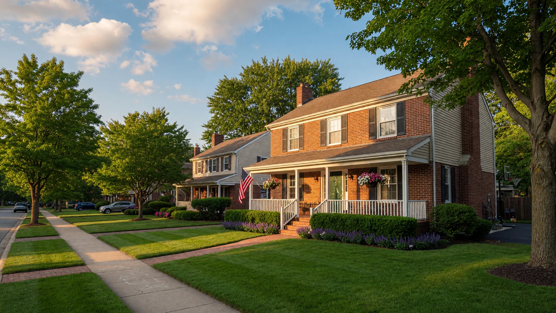Well-maintained suburban investment property in Northwest Indiana on a sunny afternoon with manicured lawn and mature trees