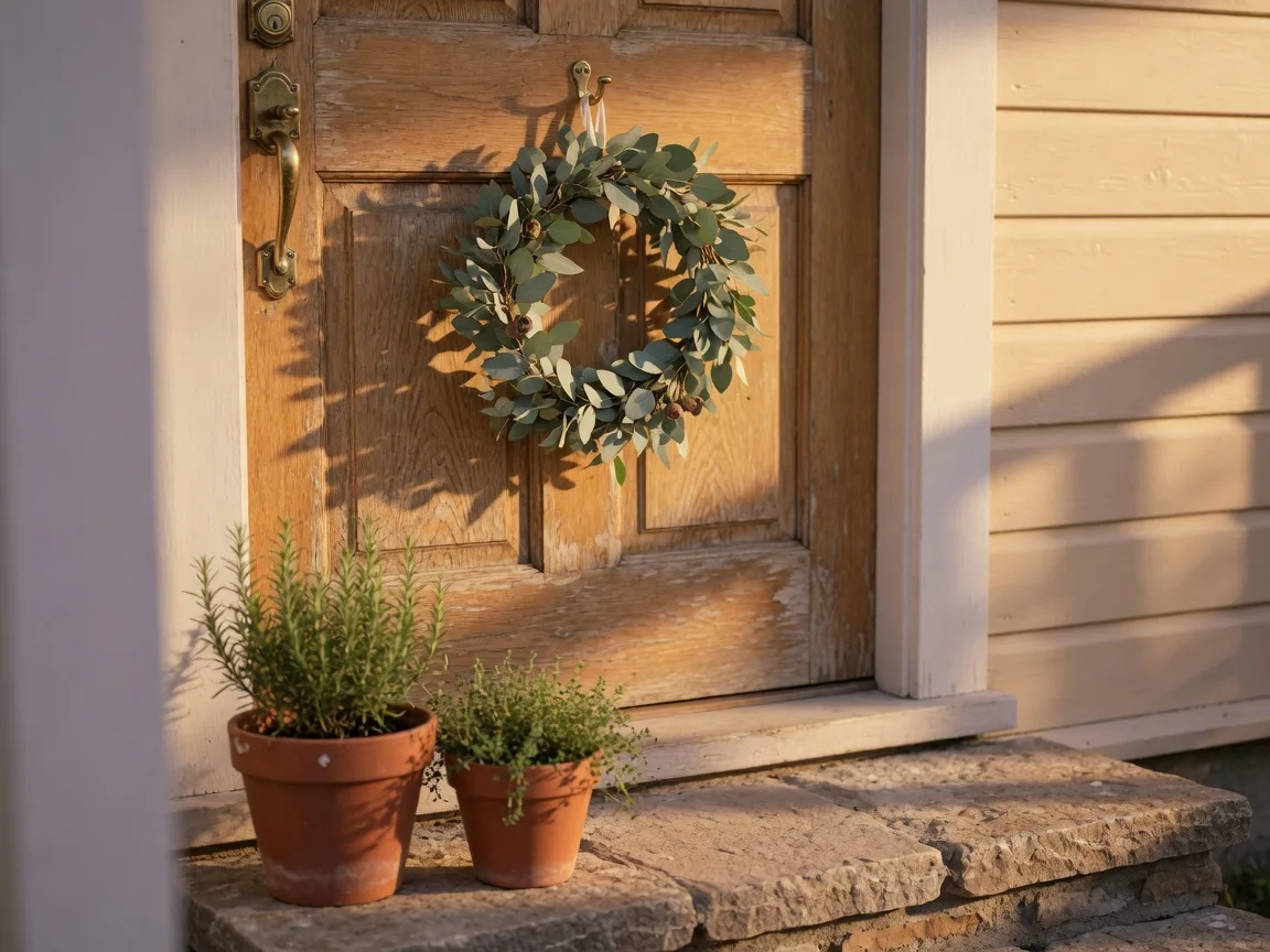 Front entryway of an Oregon home in morning light