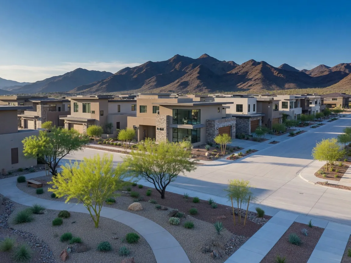 Modern homes and a neighborhood park in Inspirada, Henderson Nevada