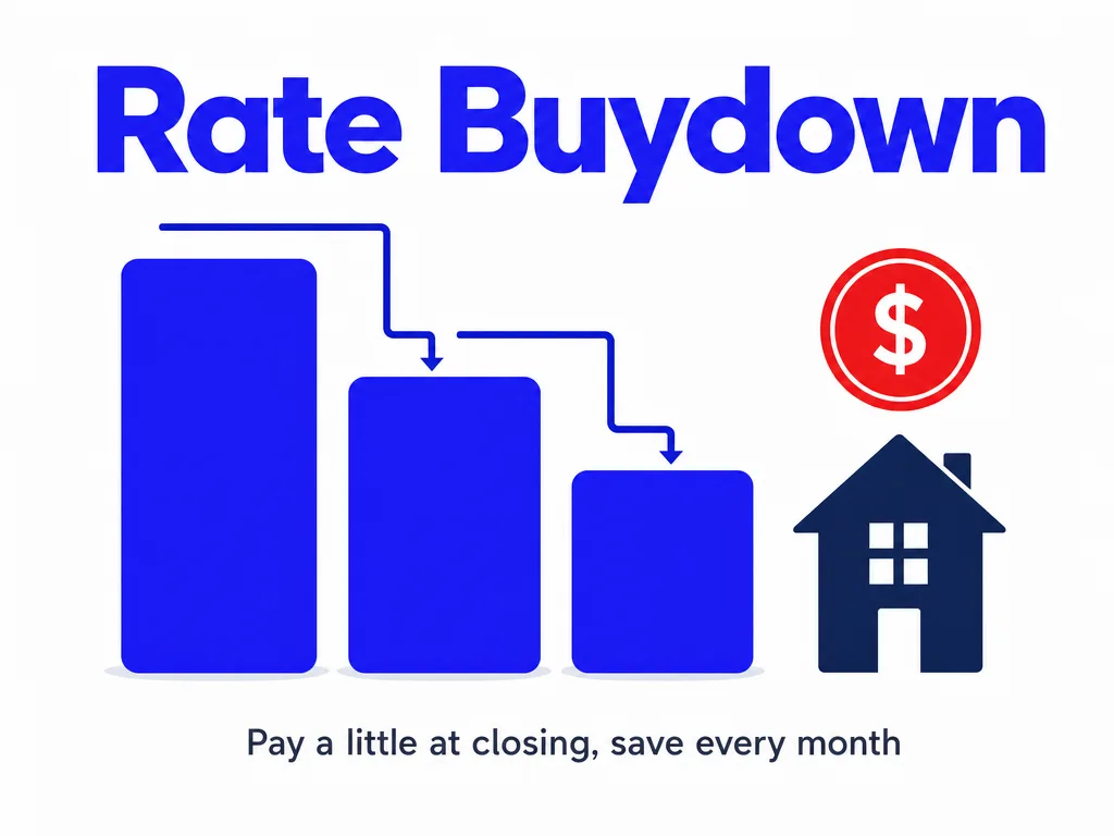 Rate buydown graphic showing that paying a little more at closing lowers your interest rate and shrinks your monthly payment
