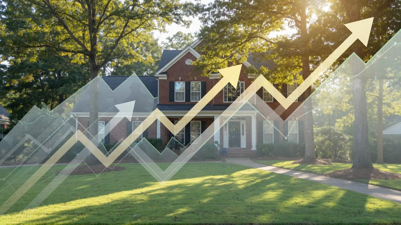 Atlanta suburban home with financial growth indicators representing home equity building