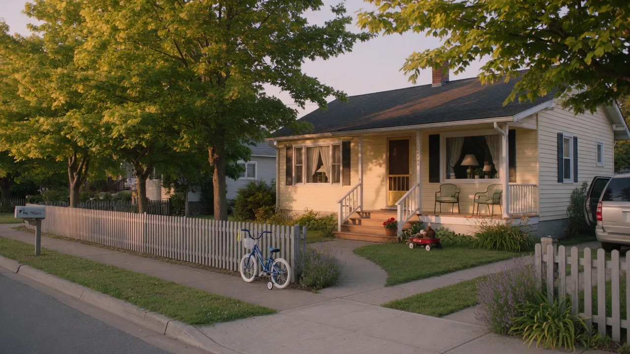 A quiet suburban home at golden hour with a settled, family-friendly feel
