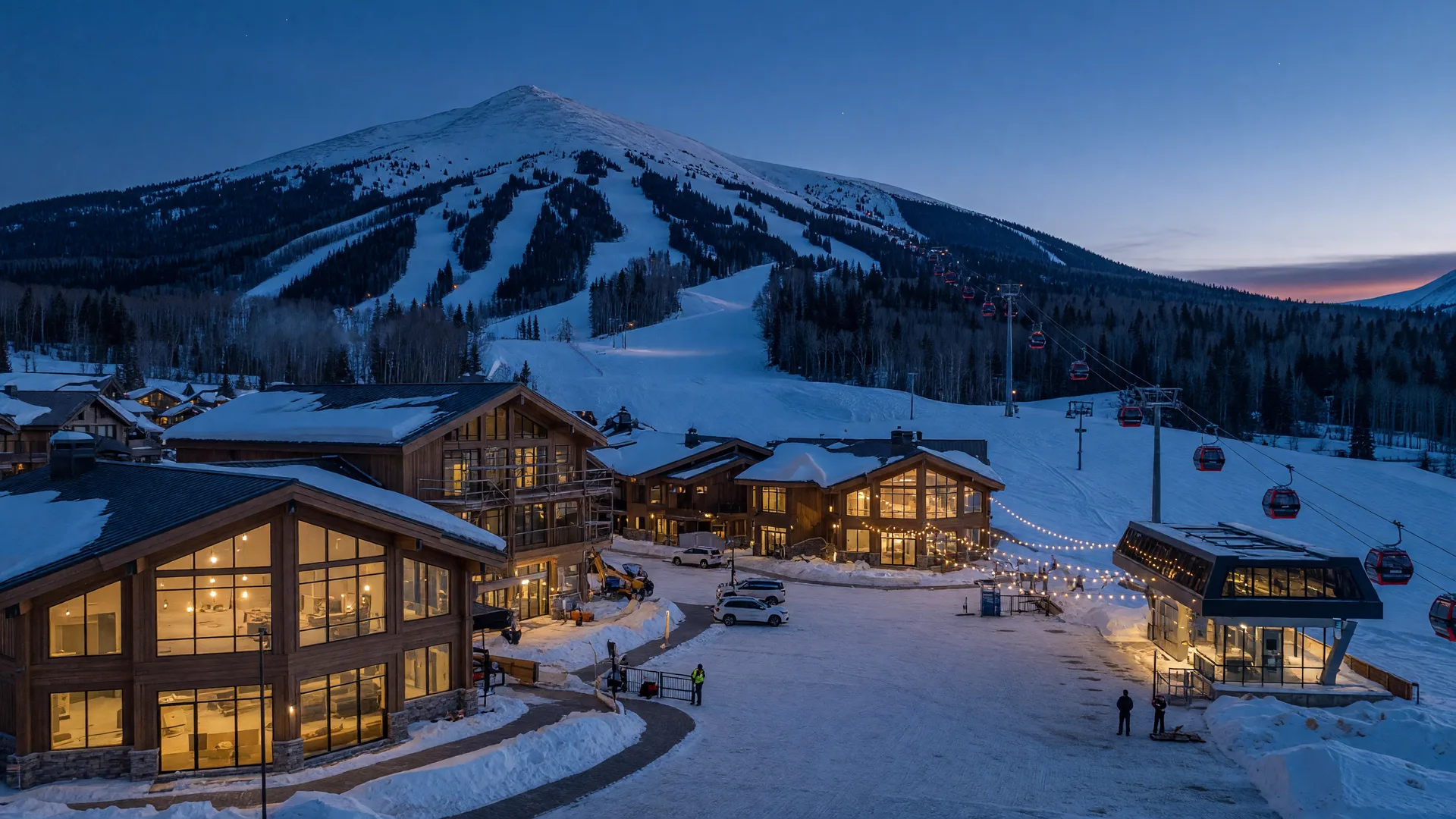 Aerial view of the Deer Valley East Village expansion terrain and new resort base