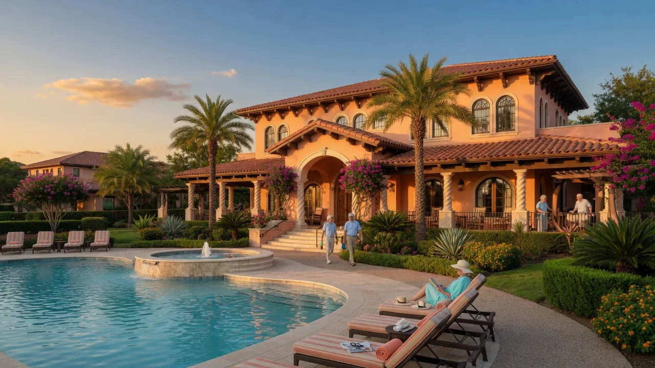 Resort-style active adult 55+ community in Georgetown, Texas with clubhouse and pool