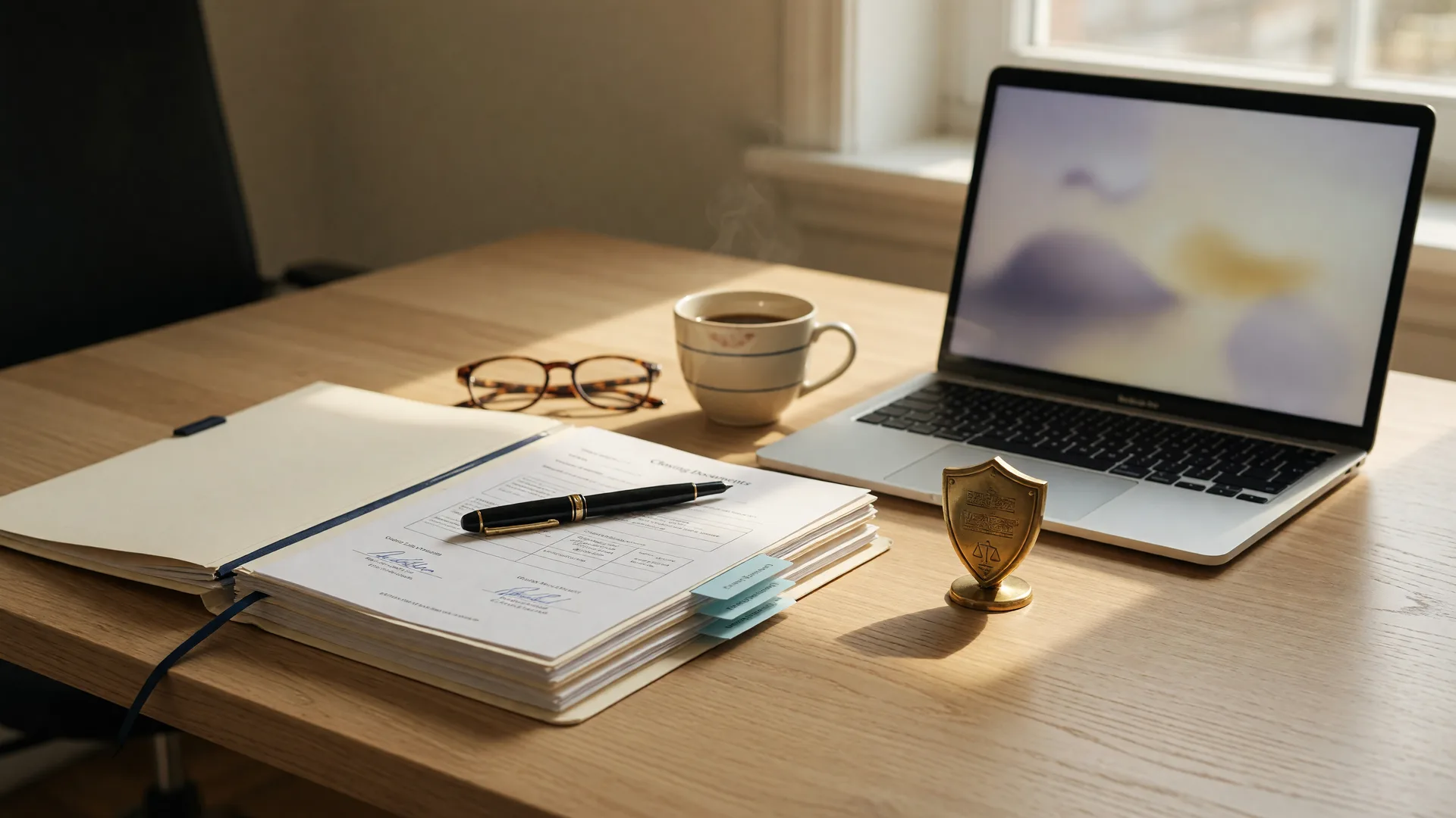 Closing documents and a laptop in warm light, a guide to protecting your closing funds from wire fraud