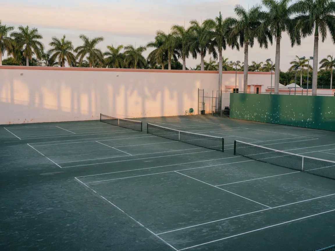 Har-Tru clay tennis courts at a South Florida country club community in the early morning