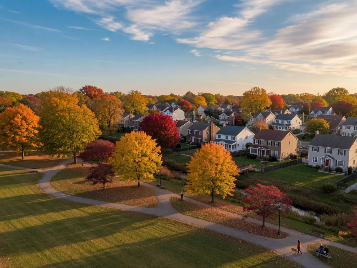 Cherry Hill, NJ park scene with walking paths and autumn colors