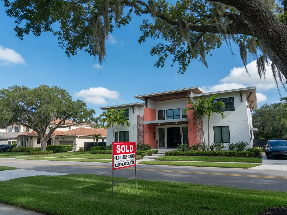 Modern Florida home with a sold sign