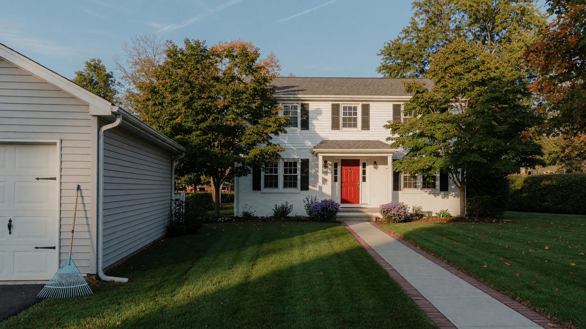 A well-maintained post-war colonial home in Cinnaminson New Jersey on a crisp late-September morning