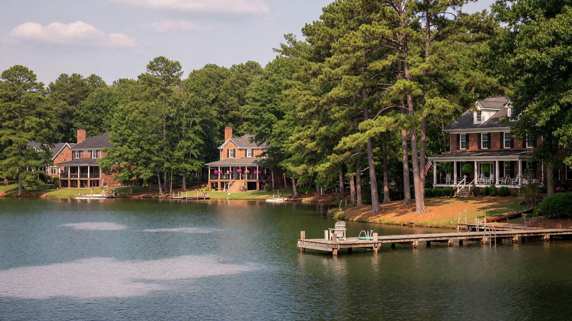 Town Lake Woodstock Georgia lakeside community with dock and homes
