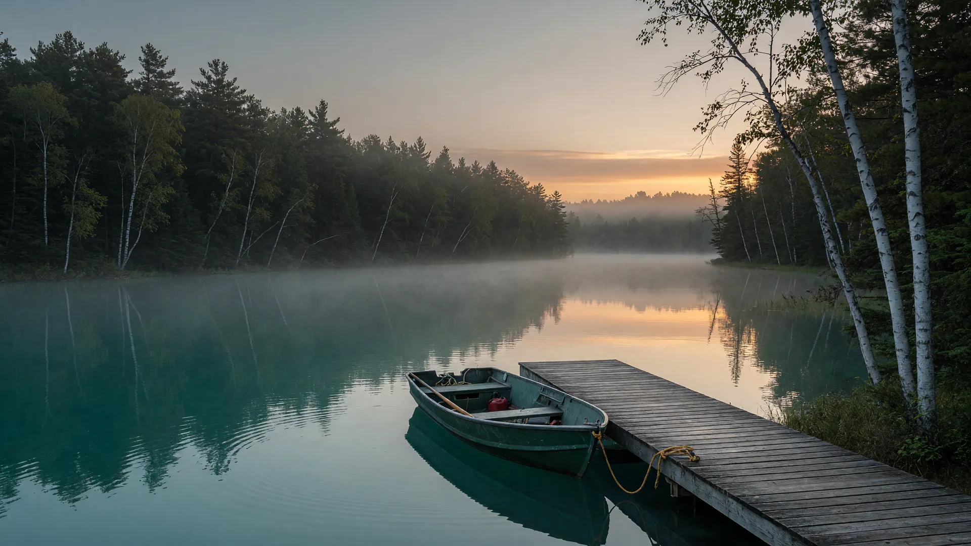 Quiet northwoods lake at dawn near Outing, Minnesota