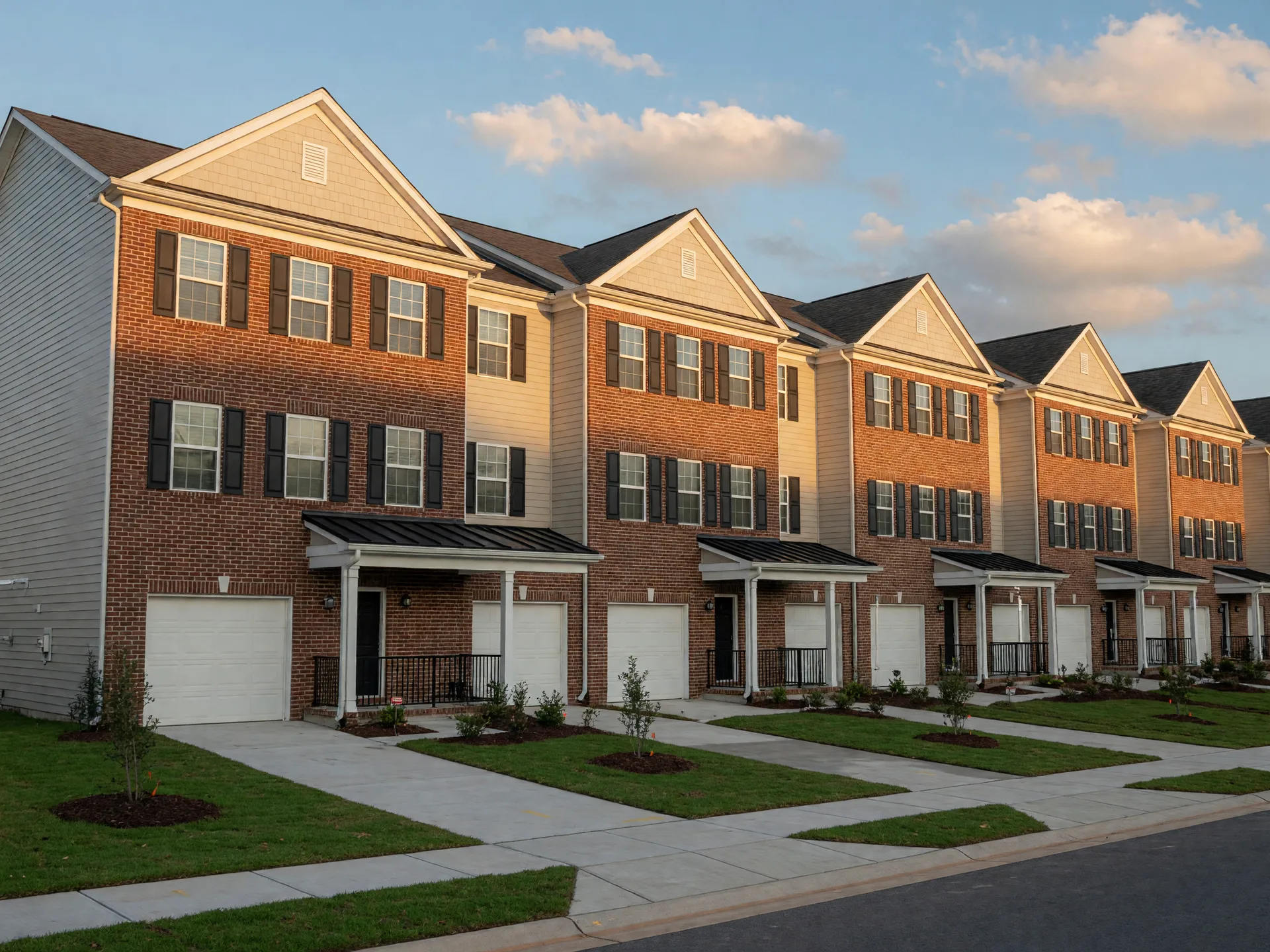 Row of new brick townhomes in a Douglas County community