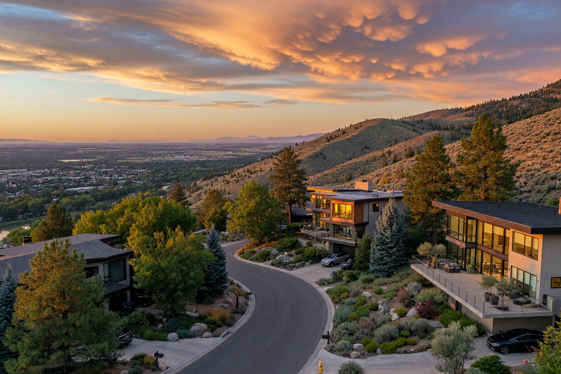 Representative scene of a hillside home with wide views over a valley