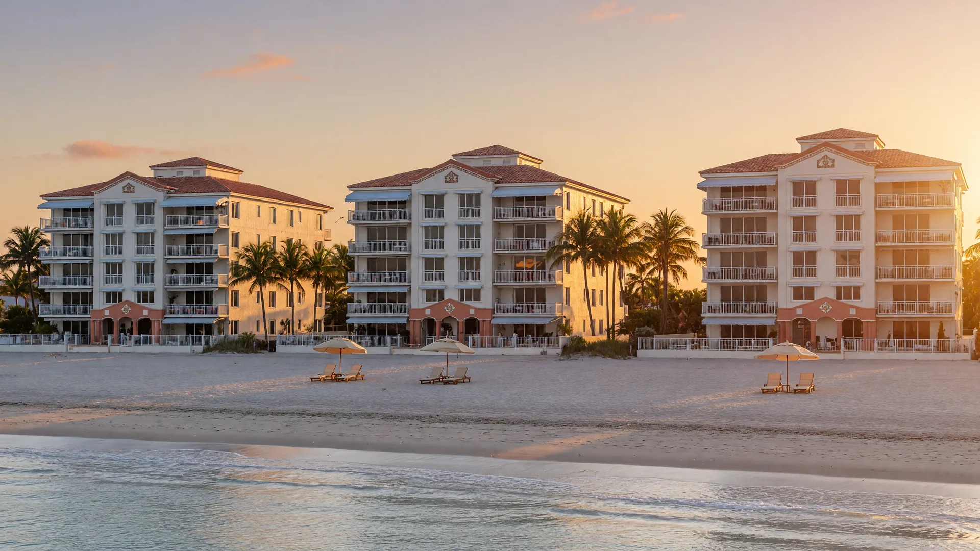 Oceanfront luxury condominiums on the beach in Highland Beach, Florida
