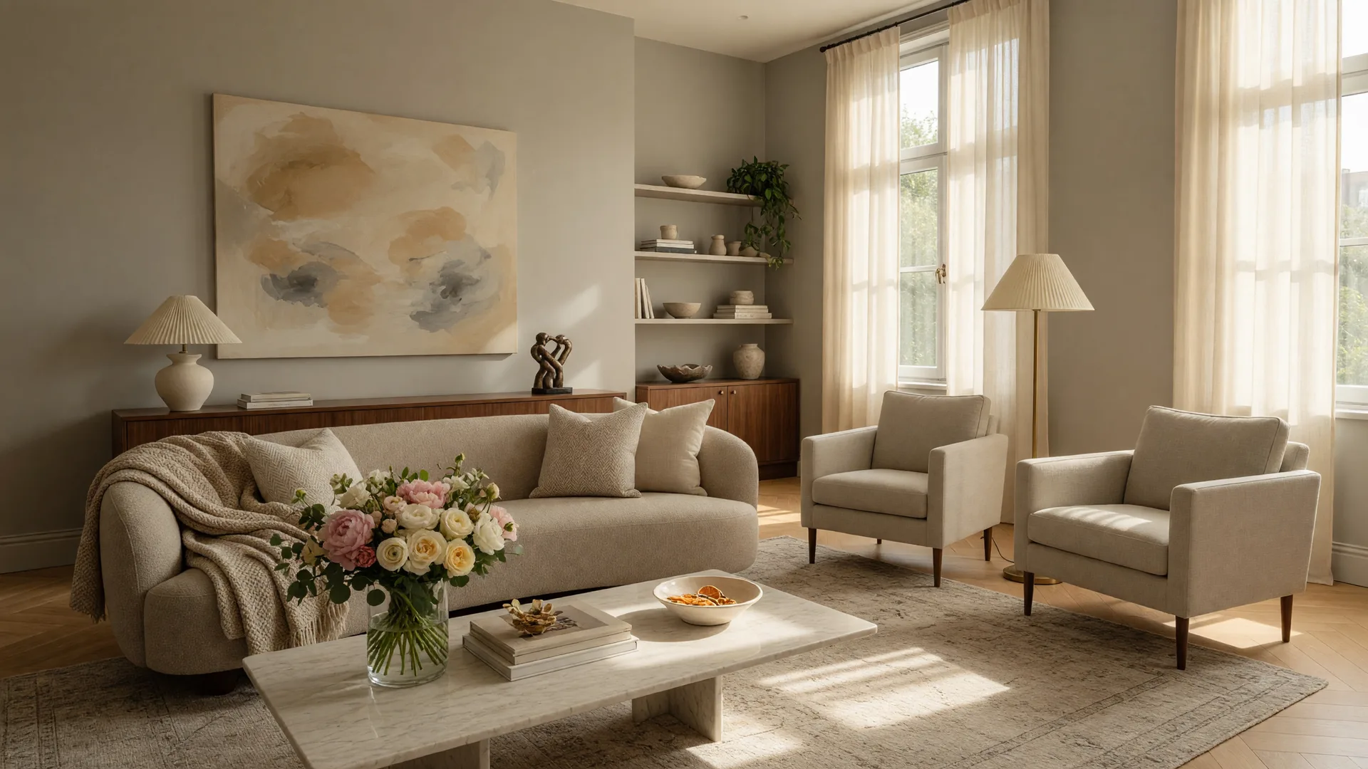 Elegantly staged living room with tasteful decor